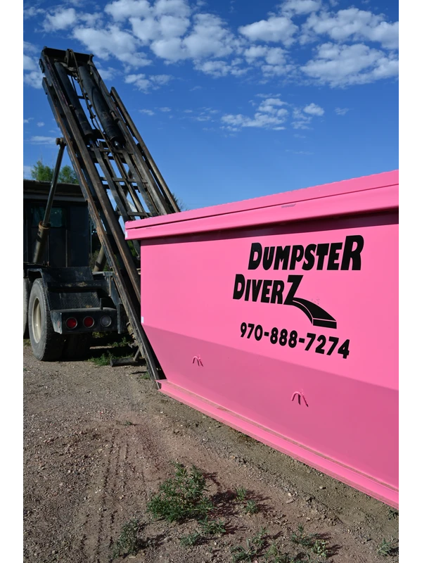 Dumpster Diverz roll-off container at a Fort Collins home renovation site